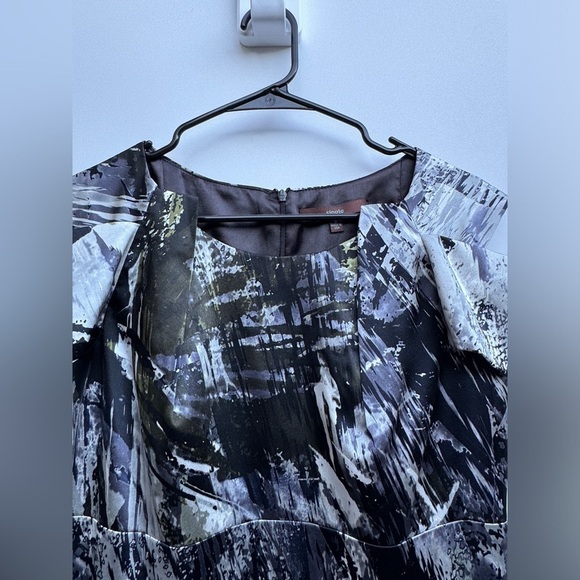 Single 100% Silk Grey Black White Splatter Abstract Palm Shift Pencil Dress 8 - Picture 2 of 16